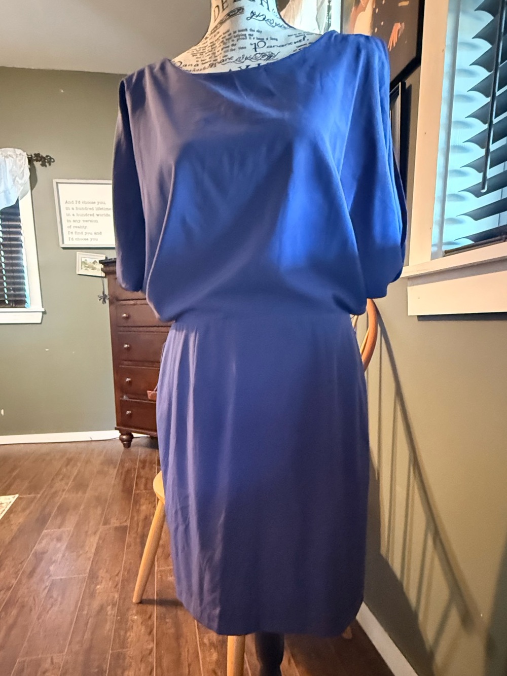 Feminine Olga & Maya Cobalt Dress with Draped Sleeves